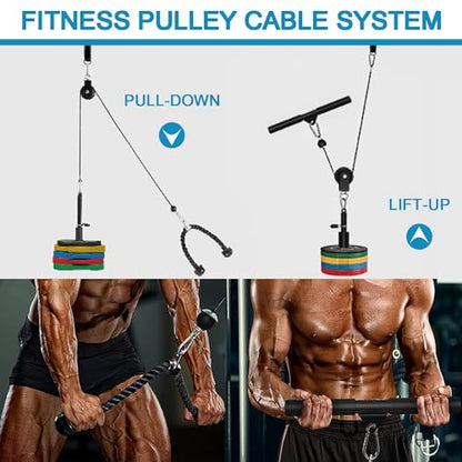 Cable Pulley System for Home Gym, Silent 360° Rotation Nylon Pulley Wheel with Detachable Traction Block LAT Pulldown & Weight Lifting Attachment for Strength Training Workouts - color: Cable Pulley Set (Pulley, 79in Cable, Strap, 2 Buckles)