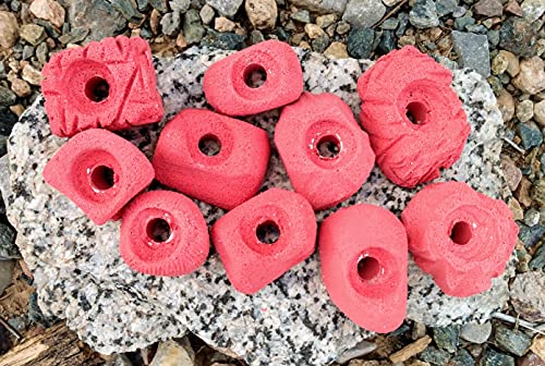 Small Holds Climbing Pack of 10 Bolt-on Holds of Foot and Crimp Size - color: Red