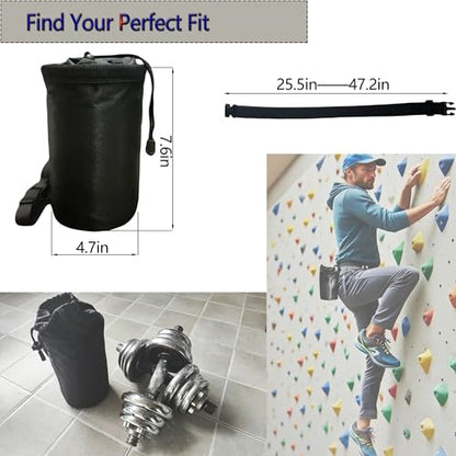Rock Climbing Chalk Bag & Bouldering Bucket, 7.5" Oxford with Zipper Pocket - Lightweight Gym Accessories for Men Women (Black/Charcoal Grey) - color: Black