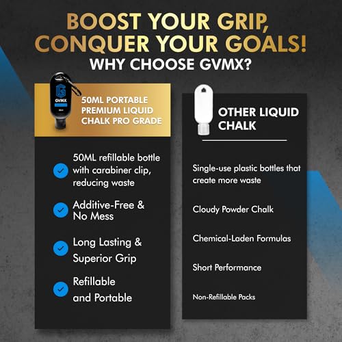 50ML/100ML/400ML Superior Grip Premium Liquid Chalk. Long Lasting Mess-Free Gym Chalk for Weightlifting, Gymnastics, Climbing. Fast Drying Refillable Gym Accessories. Package May Vary. - style: 50ML - 1 Pack
