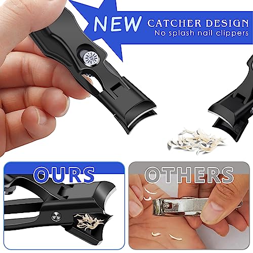 German Nail Clippers for Men with Catcher | Heavy Duty Toe Nail Clippers for Thick Nails Seniors, Ultra Sharp Fingernail Clippers, Anti Splash Nail Cutter - style: Thick Nail Clipper with Catcher