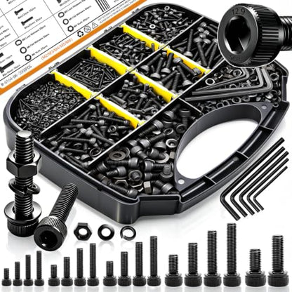mankk 2000PCS Metric Screw Bolt Assortment Kit M2/M3/M4/M5/M6 Hex Socket Head Cap Bolts Nuts & Washers Set 12.9 Grade Alloy Steel Zinc Plated Metric Machine Screws - size: M2/M3/M4/M5/M6, style: Hex Socket Cap