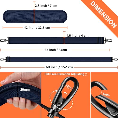 Hseok 60 Inch Shoulder Strap, Ultra-Thick and Padded with Metal Swivel Hooks for Laptop Messenger and Crossbody Canvas Bags - color: Dark Blue
