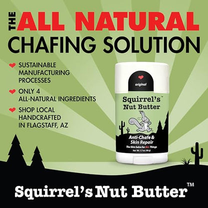Squirrel's Nut Butter Anti Chafing Stick | All Natural Chafe Prevention & Skin Care for Athletes, Runners & Adventurers | Thighs, Arms, Pack Straps & More | 1.7 oz - size: 1.7 Ounce (Pack of 1)