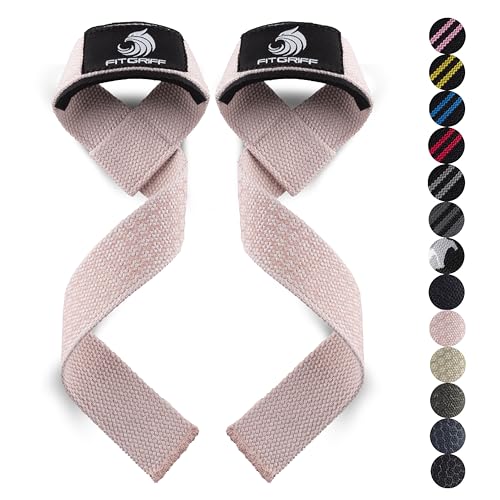 Fitgriff® Lifting Wrist Straps for Weightlifting, Gym, Deadlift, Workout (Made of Premium Cotton & Padded) - Men & Women - color: Blush Pink Silicone, size: Standard (above 6.3' Wrist)