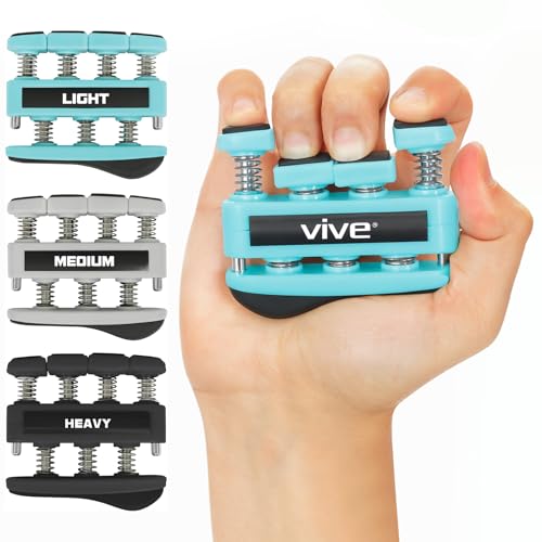 Finger Strengthener by Vive (3 Pack) Hand Grip Equipment for Guitar, Musicians, Rock Climbing & Therapy - Gripper with Exercise Guide for Strengthening Muscles | Musicians, Rock Climbing & Therapy - Gripper with Exercise Guide for Strengthening Muscles