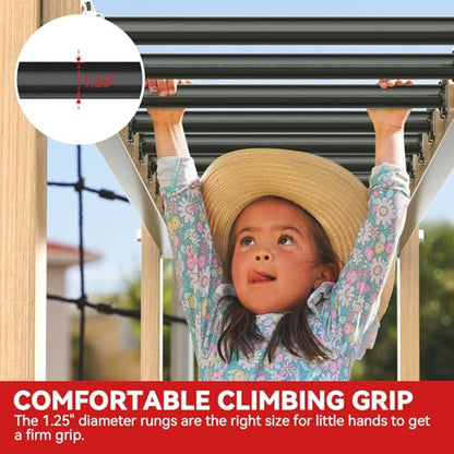16.5 Inch Monkey Bars Kit Monkey Bar Ladder Rungs (Black, 12 Pcs) | Indoor Outdoor Metal Monkey Bars for Backyard - color: Black