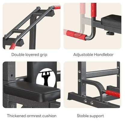 SogesPower Power Tower Pull Up Bar Station Multi-Function Dip Station | Adjustable Height Pull Up Dip Station Dip Bar Strength Training Fitness Equipment,Up to 500LBS - color: Black