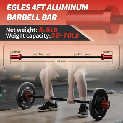 Egles Kids Barbell 5.5LB Mini Barbell Bar 4ft for Kid Women & Beginners Weighted Bar - Compatible with 2-Inch Weight Plates, for Strength Training Gym Weight Lifting, Multi-Color Training Bar - color: Red Sleeve Black Bar