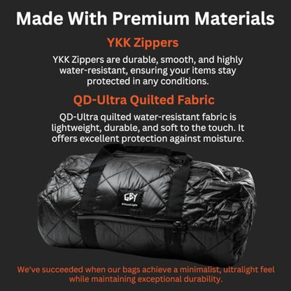 Quilted Duffle Bag - 20" Black Puffer Gym Bags for Men & Women, Lightweight Travel Bag, Ideal for Workout, Sports, Travel, Carry-On, 30L Waterproof Mini Duffle Bag by GBY