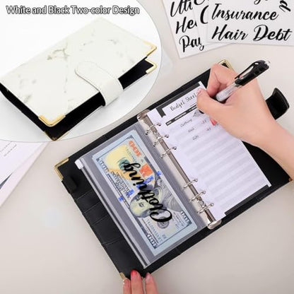 SKYDUE Budget Binder, Money Saving Binder with Zipper Envelopes, Cash Envelopes and Expense Budget Sheets for Budgeting (White/Black) - color: White/Black