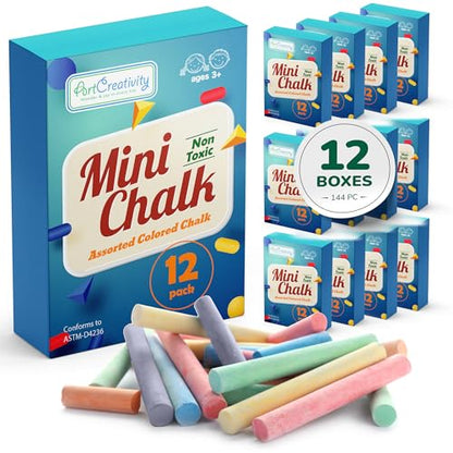 ArtCreativity 144 Count Mini Chalk Sets for Kids (12 Boxes) Non-Toxic Summer Art and Craft Supplies - Small Individual Chalk Packs in Bulk for Classroom Gifts, School Supplies, and Summer Party Favors - style: 12 Boxes
