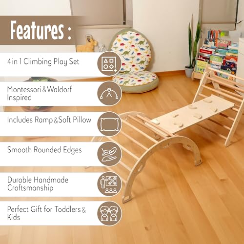 Montessori Wooden Climbing Set for Kids | Montessori Climbing Triangle Climbing Dome Ramp and Pillow | Waldorf Climbing Arch for Toddler | Montessori Playground | Kids Play Gym(Star) - style: Star