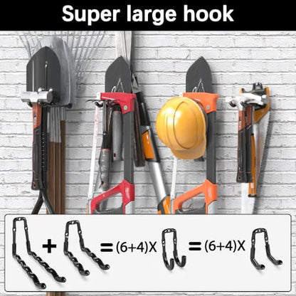 3-H Super Heavy Duty Garage Hooks 14 Pack, One-Piece Construction Garage Wall Hooks, Garage Hanger & Organizer Wall Mount for Ladders, Bikes, Chairs, WeedEaters, Shovels, Garden Tools (Black) | Upgraded Patented One-Piece Stamped Garage Storage Hooks, Zer