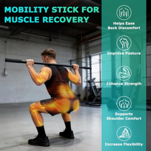 5ft Adjustable Yoga Stick, Non-Slip Multi-Functional Mobility Fitness Stick with Exercise Guide for Stretching, Physical Therapy, Pilates,Muscle Recovery，Home Workout