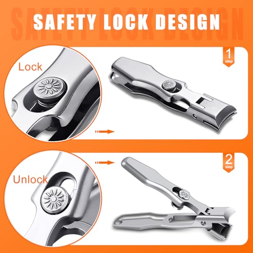 Nail Clippers for Men Thick Nails with Catcher, Heavy Duty Toenail Clippers for Seniors with Safety Lock & Wide Opening, Large Sharp Fingernail Clipper No Splash Nail Cutter Gifts for Men Women Adults - style: Silver Nail Clippers with Catcher