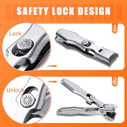 Nail Clippers for Men Thick Nails with Catcher, Heavy Duty Toenail Clippers for Seniors with Safety Lock & Wide Opening, Large Sharp Fingernail Clipper No Splash Nail Cutter Gifts for Men Women Adults - style: Silver Nail Clippers with Catcher