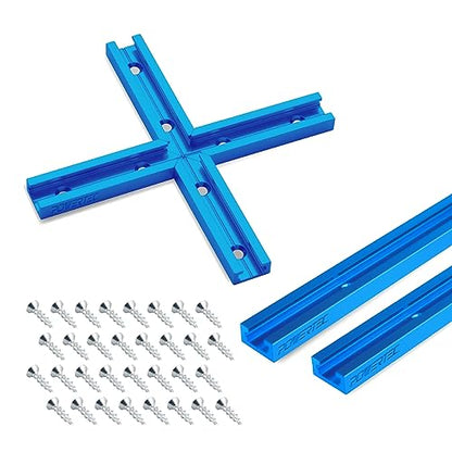 POWERTEC 71495 Double-Cut Profile Universal T-Track (48 inch) w/Intersection Kit and Wood Screws - size: 48" Track (2PK) w/ Intersection Kit (1PK) & screws