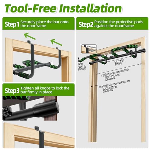 VBSD Upgrade Pull Up Bar for Doorway with Ergonomic Grip, Upto 440 Lbs Capacity No Screws Pullup Bar for Home Gym Indoor Exercise Strength Training, Authorized Under US Patent