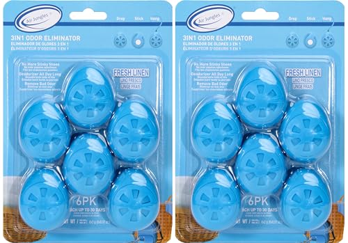 Air Jungles Shoe Deodorizer Balls Upgraded Formula 12 Ct, Fresh Linen Scent | Odor Eliminator for Sneaker, Gym Bag, Locker and Drawer, Natural Fresheners with Essential Oil, Up to 180 Days - size: 6 Count (Pack of 2)