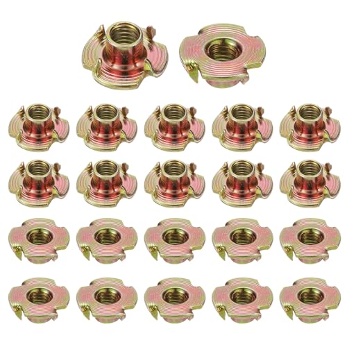 HARFINGTON M6x7.3mm T-Nuts 4 Pronged Tee Nut 0.69" x 0.29" Fully Thread Carbon Steel Inserts for Wood, Rock Climbing Holds, Cabinetry, Furniture 50pcs - size: M6x7.3mm
