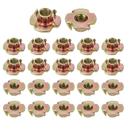 HARFINGTON M6x7.3mm T-Nuts 4 Pronged Tee Nut 0.69" x 0.29" Fully Thread Carbon Steel Inserts for Wood, Rock Climbing Holds, Cabinetry, Furniture 50pcs - size: M6x7.3mm