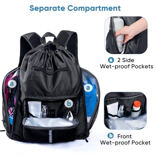 Large Beach Backpack Waterproof Sandproof - Customized Oversized Drawstring Pool Bag with Shoe Compartment for Toiletries, Towels, Gym, Travel - color: Black, size: Large