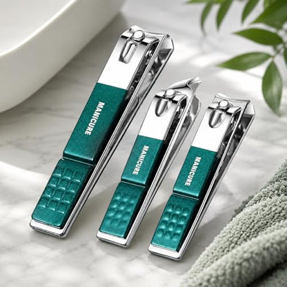 Professional Manicure Set – 9-Piece Stainless Steel Nail Clippers & Pedicure Grooming Kit with Portable Dark Green Leather Travel Case for Men