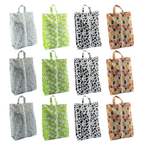 Travel Shoe Bags, Set of 12, Large Oxford Fabric Storage Bags with Zipper and Handle, Water-Resistant Pouches (Colorful patterns) - style: Colorful Patterns