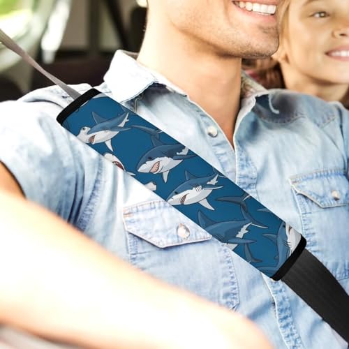 2 Piece Soft Padded Seat Belt Shoulder Pad for Adult Use, All Vehicles, Shark Art Automotive Seat Belt Protector, Easy Install (No Tool) - color: Pattern 549