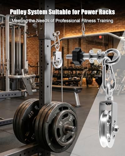 Height Adjustable Cable Pulley System for Power Rack 2x2'' & 3x3'' | 304 Stainless Steel, Silent Bearings, 180 Degree Swivel, 300 lbs Support, Hand Tightened Knob, Smooth Motion