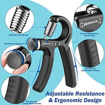 AIXPI Grip Strength Trainer, Hand Grip Exerciser Strengthener with Adjustable Resistance 11-132 Lbs (5-60kg), Forearm Strengthener, Hand Exerciser for Muscle Building and Injury Recover 2 Pack - color: Black