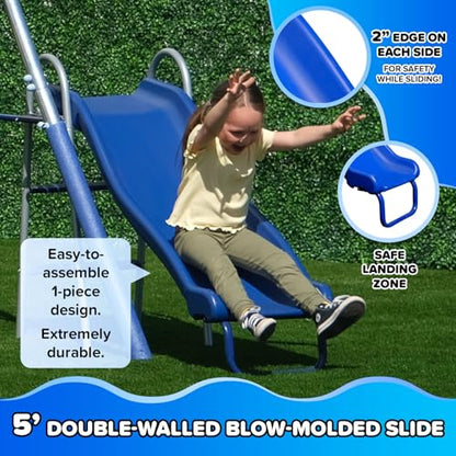 Sportspower 800lbs ‘Swing & Play’ Metal Swing Set for Backyard & Outdoors, 2 Swings & Standing Swing, 2-Person Glider, 2-Person Saucer, 5ft Slide, Bonus Anchors, 6-YR WRTY, 6.1' Tall