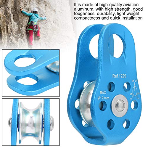 20KN Outdoor Climbing Pulley, Aluminum Side Swing Pulley, Climbing Pulley for Climbing Aloft Work Rappelling Rescue - size: Blue