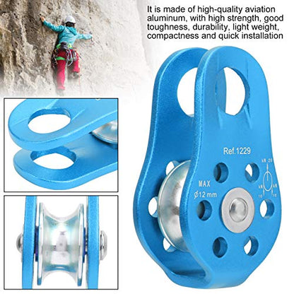 20KN Outdoor Climbing Pulley, Aluminum Side Swing Pulley, Climbing Pulley for Climbing Aloft Work Rappelling Rescue - size: Blue