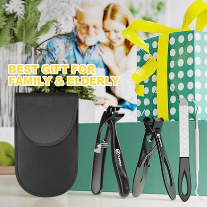 Nail Clippers for Seniors, CLPPNA Wide Jaw Fingernail Clippers and Angled Head Toenail Clippers for Thick Nail, 4 Pack Professional Nail Clippers for Men, Women&Pregnant, Black - style: Black Wide Opening & Angled Head