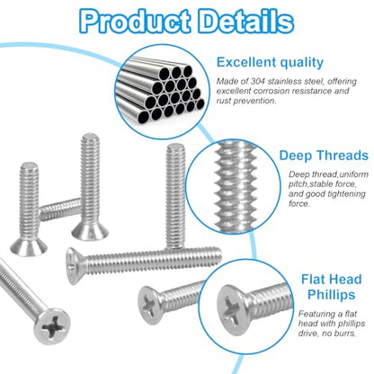 100 PCS Machine Screws, #6-32#8-32 Phillips Flat Head Electricians Screw Kit 304 Stainless Steel Outlet Screws for Wall Plate Switch, Receptacles Mounting Screws - style: Flat Head