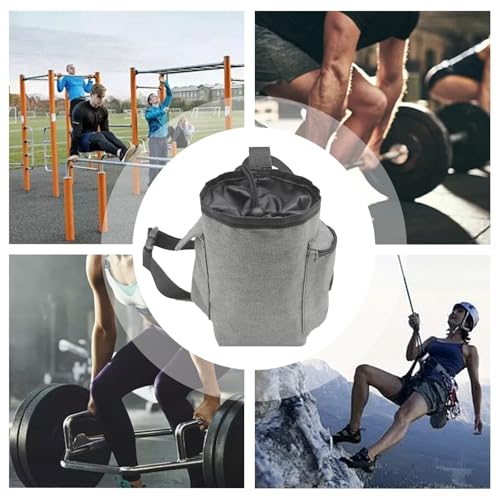 Chalk Bag for Rock Climbing Drawstring Closure Zippered Pockets Adjustable | Chalk Organizer for Rock Climbing, Bouldering, Weightlifting, Gymnastics, Adults Women Men - color: Gray