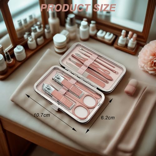 10 in 1 Premium Manicure Set - Nail Clippers Scissors Pedicure Stainless Steel Cuticle Nail Care Tools with Luxurious Travel Case, Portable Manicure Grooming Kit for Women