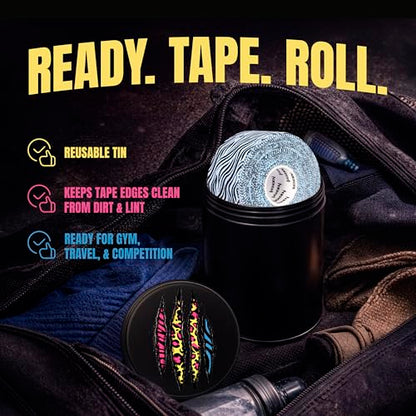 Bighorn Athletics × Adam Wardziński Mat Animal Tape Kit, Neon Wild Set | Special edition set with 7 rolls of bold printed finger & sports tapes in a tin holder. Residue-free Zinc oxide adhesive. - color: Neon Wild