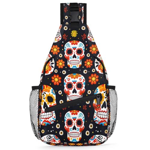Colorful Floral Skull Sling Backpack for Women Men Waterproof Antitheft Chest Bag Lightweight Travel Crossbody Shoulder Bag for Shopping Outdoor Leisure Sports Mountaineering Riding - color: Backpack29