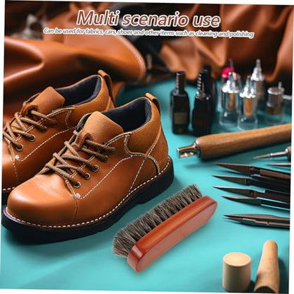 2pcs Dual-Head Horsehair Shoe Brushes with Wooden Handle for Leather and Suede Cleaning Polishing, Boot Cleaning Brush Set for Home and Travel Use