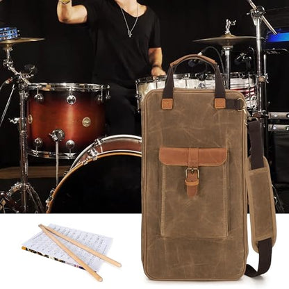 Damero Waxed Canvas Drum Stick Bag with Hanging Hooks and Shoulder Strap | Mallets Percussion Bag with Top Padded Handles, Stick Bag for Drumsticks and Mallets for Drummers, Beginners in Band, Gig