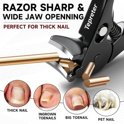 Toenail Clippers for Seniors, Heavy Duty Thick Nails Fingernail Clipper, Ergonomic Long Handle Angled Head Large Nail Cutter with Catcher for Men Women Manicure Set with Travel Case, 5Pcs
