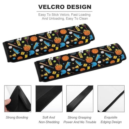 2 Pack Sports Basketball Football Baseball Tennis Ball Pattern Car Seat Straps Shoulder Pads Universal Fit Neck Strap Covers for Adults and Children, All Vehicles, Pressure Relief - color: Pattern 915