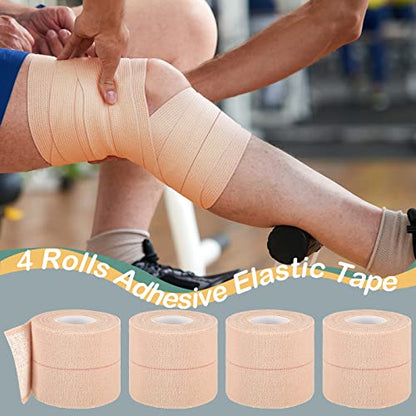 BBTO 4 Rolls Elastic Tape Adhesive Elastic Tape Self Adhesive Bandage Wrap Flexible Stretch Bandages for Sports Ankle, Knee and Wrist Sprains Animal Pets, 5 Yard(2 Inch in Width) - size: 2 Inch in Width