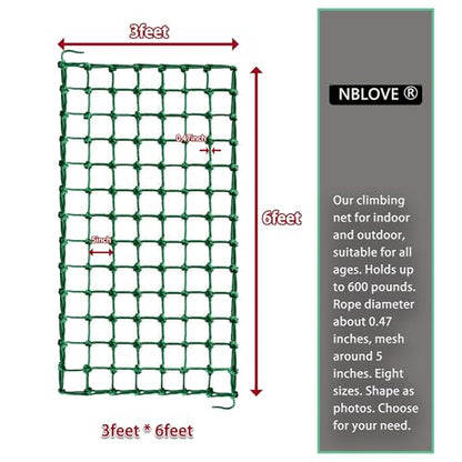 Outdoor & Indoor Premium Climbing Net - 8 Sizes Polyester Fiber. Easy Install with Extras. Handcrafted & Practical. Ideal Gift. (3ft x 6ft)