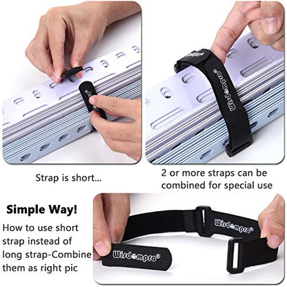 Wisdompro 20 Pack (8 12 18 24 Inch) Hook and Loop Tie Down Strap Heavy Duty | Durable Nylon, Reusable, Long, Wide, Black, Functional, Adjustable Fastening Cinch Strap Cable Cord for Home, Office, Outdoor - size: Mixed Size, 20 Pack