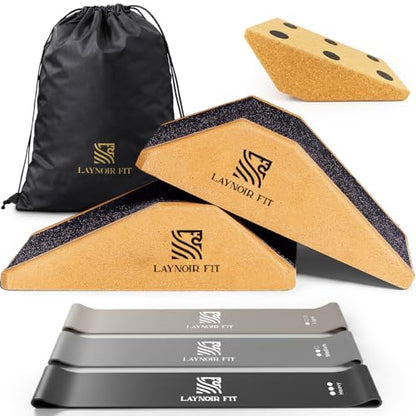 Anti-Slip Squat Wedge Block (2-Pack) – Heel Elevated Squats, 20° & 40° Cork Wedges for Weightlifting, Mobility & Knee Support – Includes Resistance Bands & Carry Bag