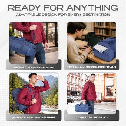 3-in-1 Duffle Bag Backpack with Shoe & Laptop Pocket, Cup Holder, Ventilated Gym & Travel Bag (Navy Blue) - color: Navy Blue